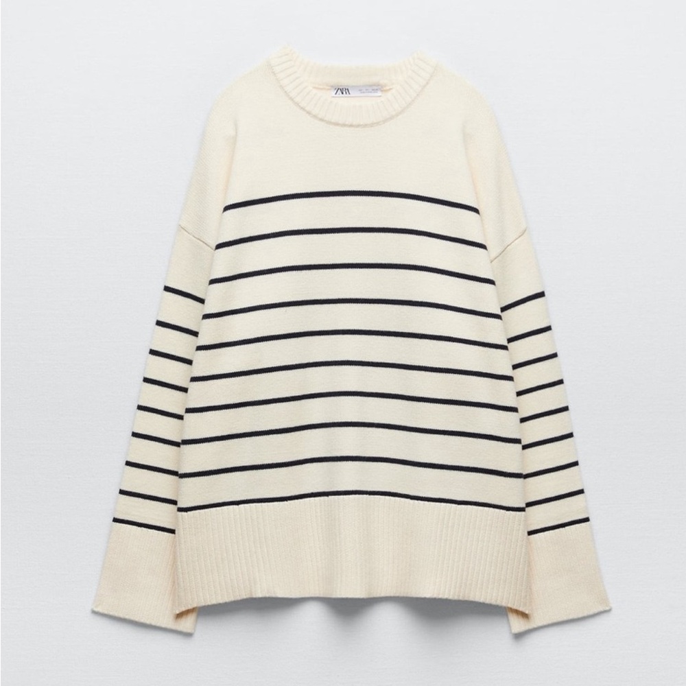 Zara black and cream stripe sweater